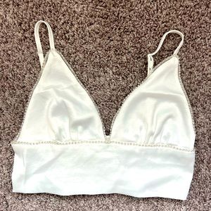 WHITE SILK RHINESTONE CROP TOP